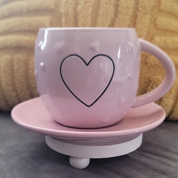 Rae Dynn Pink Heart Mug with Saucer - Picture 1 of 3
